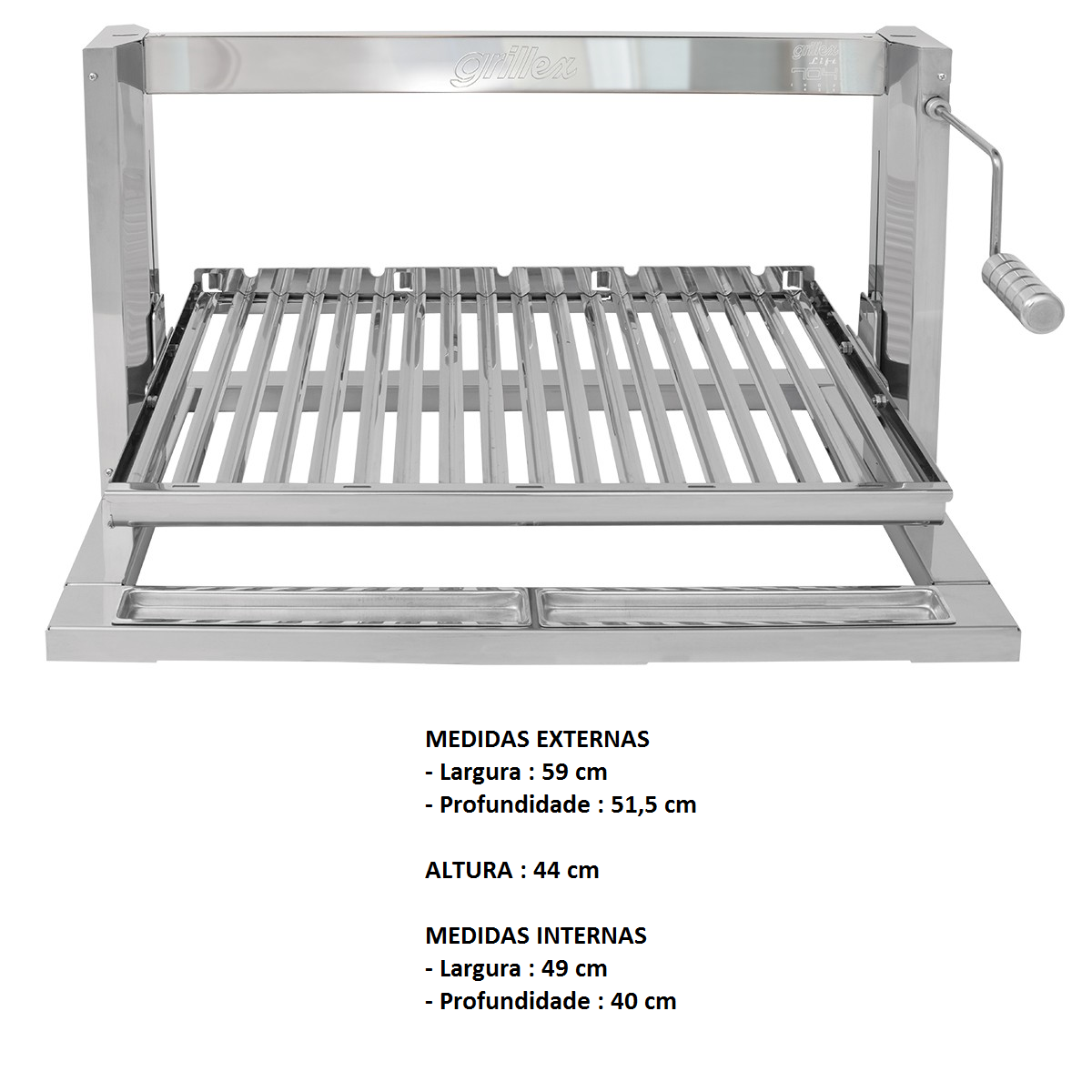 Temos Grillex Lift 584 com grelha elevação em aço inox a pronta entrega alem de uma grande variedade de grill em aço inox para churrasqueiras. Clique e confira