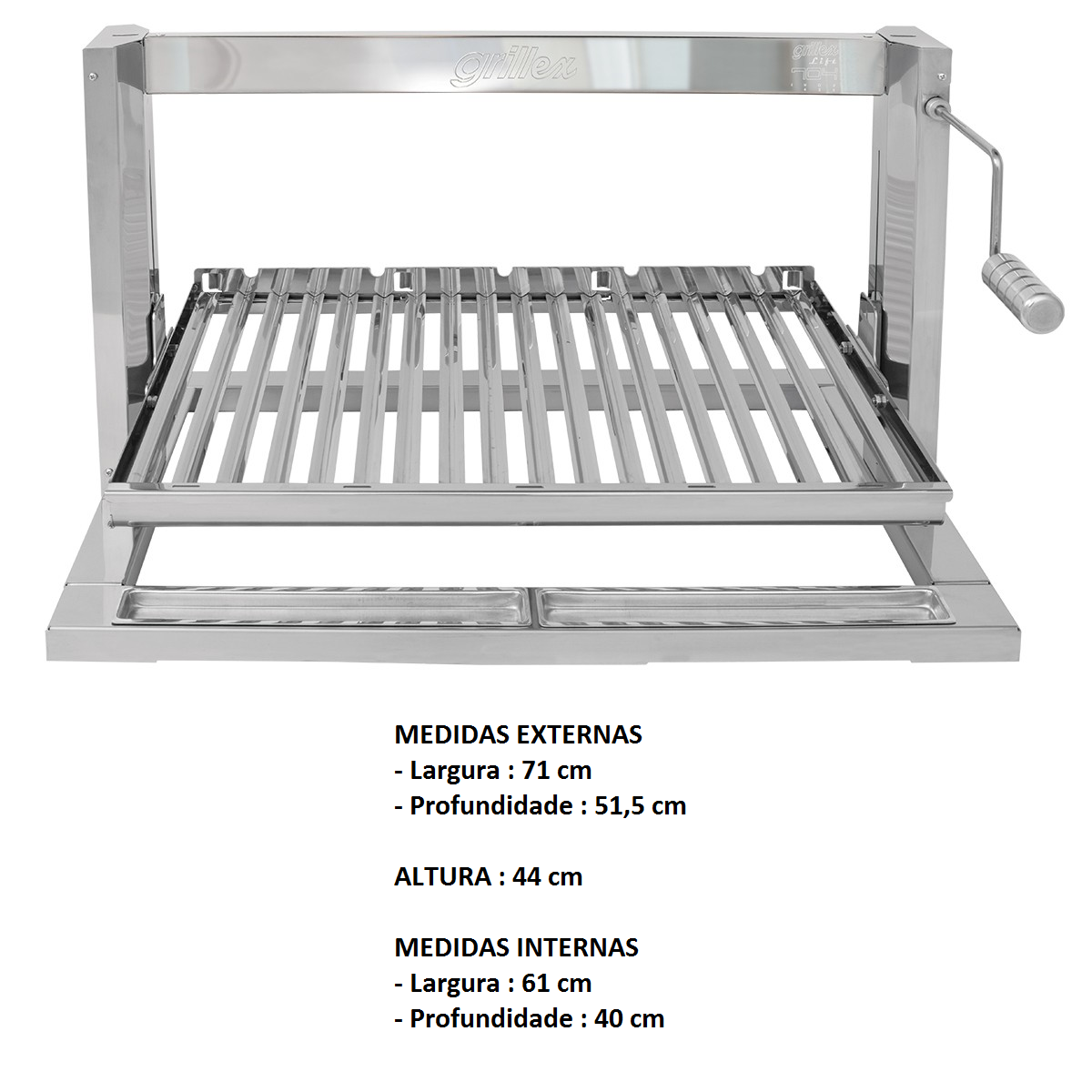Temos Grillex Lift 704 com grelha elevação em aço inox a pronta entrega alem de uma grande variedade de grill para churrasqueiras. Clique e confira